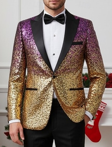 Weihnachtsfeier-Anzug Jacke Blazer Herren Disko Lustig Pailletten Muster Festkleidung Erwachsene Weihnachten Neujahr Party & Abend Retro-Mottoparty Mantel