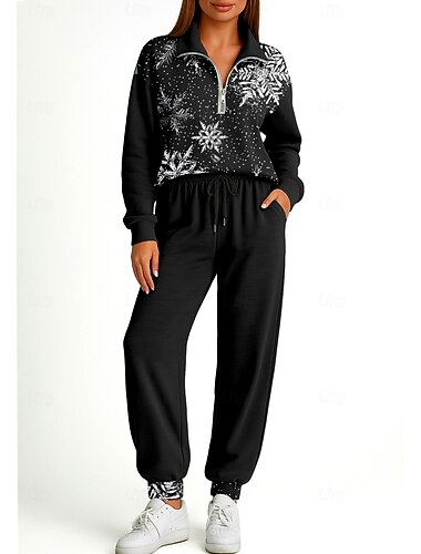  Navidad Mujer Sudadera Tracksuit Chándal de 2 piezas Correa Cerrar Trajes de Yoga Otoño Negro Vocación Al Aire Libre Viaje Ligero Moda Manga Larga Deporte Ropa de Deporte Elástico Ajuste regular