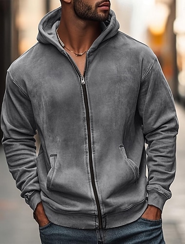  Homens Moletom Full Zip Hoodie Preto Verde Tropa Verde Cinzento Com Capuz Tecido Zip Up Desportos e Ar livre Casual Diário Roupa de rua Legal Roupa de Esporte Primavera & Outono Todas as Estações