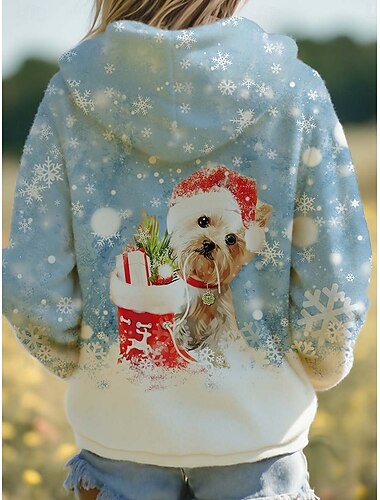 Weihnachtliche Damen-Kapuzenpullover mit Reißverschluss, Hundemotiv, elegant, warm, sportlich, langärmelig, mit Kordelzug, ideal für Zuhause, Arbeit, Partys und Abendveranstaltungen. Geeignet für