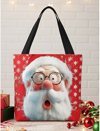  Weihnachts-Tragetasche für Damen – Weihnachtsmann-Design mit festlichem Weihnachtsbaum und Schneeflocken, lustig und skurril, perfektes Weihnachtsgeschenk für Weihnachtsfeiern, Winterfeste und zum Einkaufen