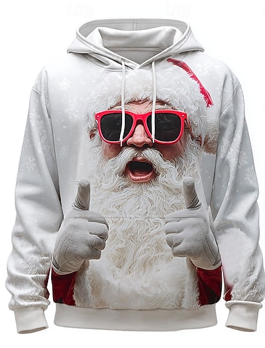  Новогодняя тематика Муж. Дед Мороз 3D Толстовка Мода Повседневные На каждый день Длинный рукав Вырез под горло Капюшон Дом Для вечеринок Подарок Синий Белый 1 Белый Кулиска Осень Зима Дизайнер S M L