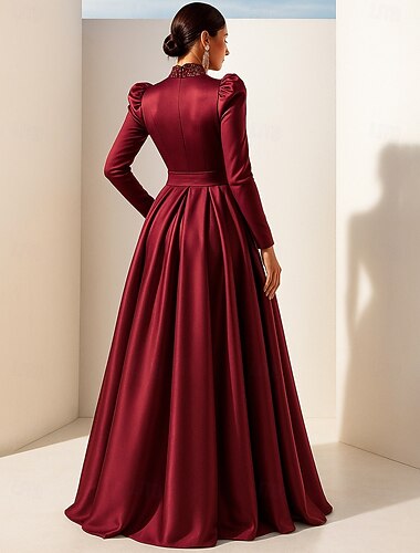  Ντε Πιες Γραμμή Α Μακρύ Επίσημο ένδυμα Λαμπερό φόρεμα Βραδινή τουαλέτα Μακρυμάνικο Ζιβάγκο Κομψό Βίντατζ Πάρτι Πολυεστέρας Φόρεμα Μητέρας της Νύφης με Πούλιες Με Άνοιγμα Μπροστά