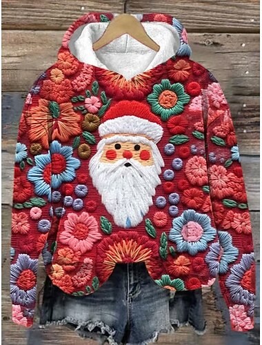  Christmas Women's Santa Claus Pullover Hoodie Sweatshirt Graphic Claus Casual Long Sleeve Hooded Regular Tops Party Evening Wear Street Dailywear Black Pink Wine Red Orange Spring Fall Winter