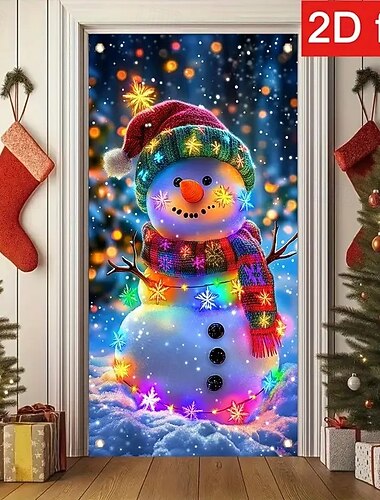  Рождественское дверное покрывало со светящимся снеговиком, зимняя тема, праздничные шторы, праздничный световой эффект, декоративная занавеска для дома, гостиной, спальни, декор дверного проема для