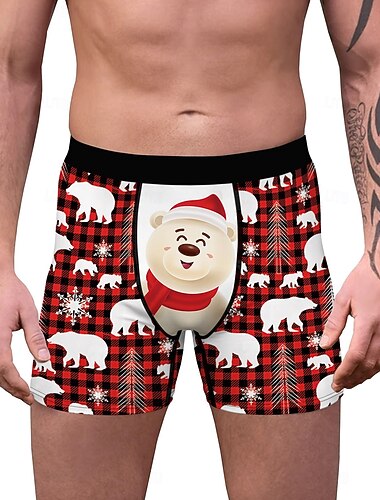  Ours Pyjama de Noël Boxer Short Sous-Vêtements cadeau de Noël Homme Drôle Noël Motif Adultes Noël Nouvel An la veille de Noël Noël Soirée