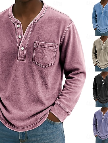 رجالي قميص هينلي تي شيرت تي كم طويل عتيقة عتيق / معتق كاجوال فينتاج مغسول هينلي فضفاض الربيع الخريف كل الفصول بني غامق أسود زهري تي شيرت هنلي   رجالي قميص هينلي تي شيرت تي كم طويل عتيقة عتيق / معتق كاجوال فينتاج مغسول هينلي فضفاض الربيع الخريف كل الفصول بني غامق أسود زهري تي شيرت هنلي