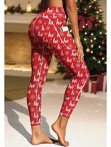  Noël Femmes leggings de pilates Pantalons de fitness Jambières de gymnastique Poches Droit de timbre Poches Latérales Pilates Salle de sport Entraînement en salle Pantalons Collants Leggings Noël