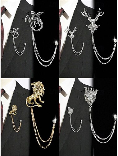  Julebrosje med jakkeslagsnål til menn med hjort-, drage-, løve- og kronedesign, legeringsmateriale, festlig tilbehør til høytidsfester og gaver, flere mønstre