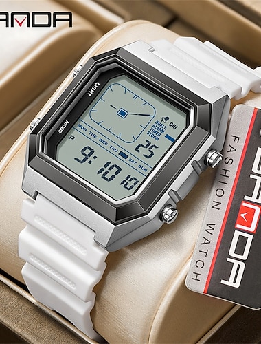  SANDA נשים גברים ילדים שעון דיגיטלי צג גדול חוץ ספורטיבי אופנתי זורח לוח שנה תאריך עמיד במים סיליקוןריצה שעון