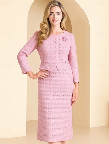  Tuubi Nilkkapituinen Juhlamekko Coctail-asu Pitkähihainen Tiukka pyöreä kaula-aukko Tyylikäs Vintage Juhla Polyesteri Morsiammen äidin asu kanssa Napit