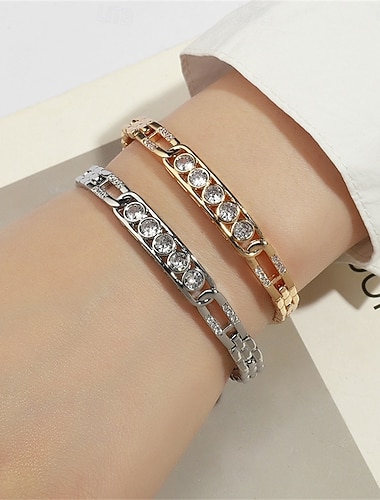  Bracelet Jonc Classique Géométrique Zircon Forme de Lettres Élégant Mode Personnalisé Tendance Bracelet Bijoux Argent Doré Rond pour Mariage Soirée Fiançailles Bal de promo