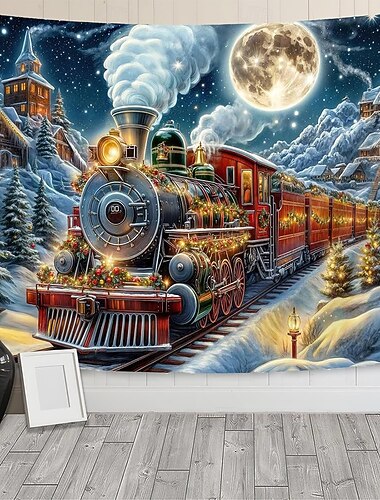  Navidad tapiz Carteles Manta Tren Feliz Navidad Acogedor Fiesta Sala Residencia universitaria Fondos de disparos Yarda Regalo Decoración del hogar