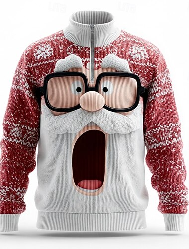  سترة عيد الميلاد القبيحة رجالي بابا نويل طباعة ثلاثية الأبعاد سترة الرمز البريدي سترة بولو مرتفعة كاجوال عطلة مناسب للبس اليومي مهرجان سحاب حياكة الدفء كم طويل الخريف الشتاء أحمر أزرق أخضر