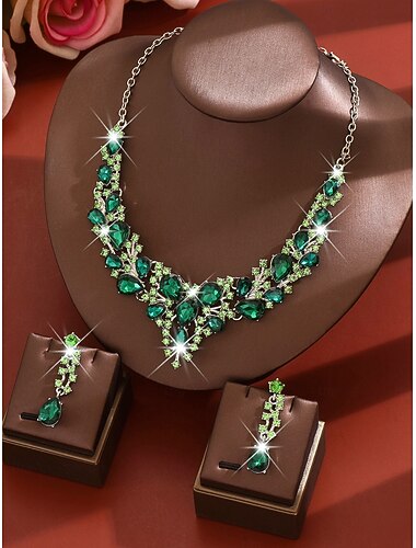  Grünes Kristall-Schmuckset für Damen – elegante Strasskette und Ohrhänger für Weihnachtsfeiern, Abendveranstaltungen oder als Geschenk zu festlichen Anlässen
