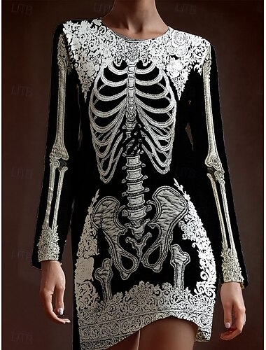 Damen Minikleid Pulloverkleid Urlaub Lässig Boho Täglich Ferien Ausgehen Schlank Grafik Langarm Rundhalsausschnitt Schwarz Herbst Winter   Damen Minikleid Pulloverkleid Urlaub Lässig Boho Täglich Ferien Ausgehen Schlank Grafik Langarm Rundhalsausschnitt Schwarz Herbst Winter