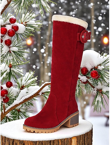  Botas de nieve navideñas rojas para mujer: botas de invierno elegantes y cálidas para mujer, ideales para Navidad, deportes de invierno y clima frío.