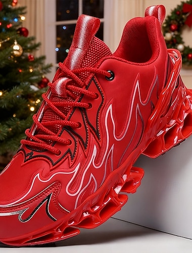  scarpe da corsa da uomo con fiamme rosse: scarpe sportive leggere e traspiranti con un design grafico audace per jogging, fitness, streetwear e stile quotidiano