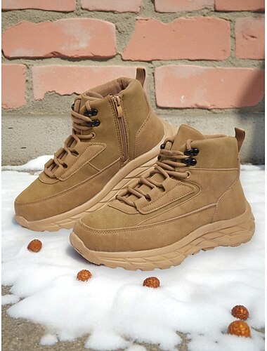  Botas de senderismo para mujer, color marrón claro: botines con cremallera lateral y suela antideslizante, ideales para actividades al aire libre y uso casual.