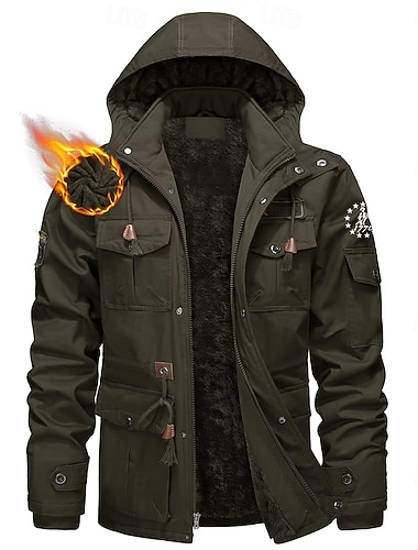 Miesten 1776 Fleecetakki Cargo takki Tuulitakki Pidä lämpimänä Vapaa-aika Asevoimat ulko- Retkeily ja vaellus Kirjailtu Irrotettava huppu Hupullinen Talvi Stand-kaula-aukko Pitkähihainen Musta khaki   Miesten 1776 Fleecetakki Cargo takki Tuulitakki Pidä lämpimänä Vapaa-aika Asevoimat ulko- Retkeily ja vaellus Kirjailtu Irrotettava huppu Hupullinen Talvi Stand-kaula-aukko Pitkähihainen Musta khaki