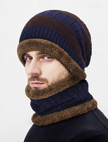  Муж. Шапка-бини Зимние шапки Шапки бини 骷髅头毛线帽 Вязаная шапка Черный Темно синий Акриловые волокна Трикотаж Уютный На каждый день На выход Сплошной/однотонный цвет Теплый