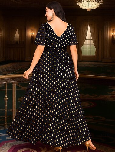  A-Linie Na zem Formální šaty Večerní šaty Krátký rukáv Do V Elegantní Vinobraní Luxusní Polyester Šaty pro matku nevěsty s Sklady Flitry