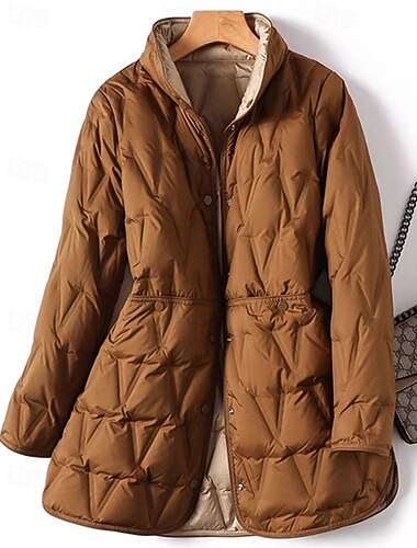  Mujer Abajo Chaqueta acolchada Chaqueta casual Mantiene abrigado Cómodo Bolsillo Botones Moda Casual Plano Calle Casual Ropa Cotidiana Noche Botonadura Simple Largo Escote Chino Ajuste regular Manga