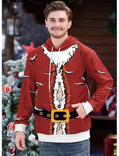  Weihnachten Kapuzensweatshirt Weihnachtsmann Fronttasche Grafik Neuartige Komisch für Paar Herren Damen Erwachsene 3D-Druck  für Weihnachten Karneval Neujahr Party