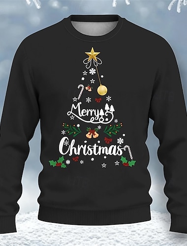  Noël Homme Lettre Motif de flocon de neige Pull de Noël moche Pull Pull en tricot Haut fantaisie festif Col Rond Occasionnel Extérieur Soirée Quotidien Imprimé manche longue Automne Hiver Noir Rouge