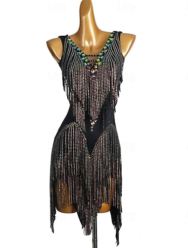  Danse Latine Robe Épissage Cristaux / Strass Femmes Performance Entraînement Sans manches Haut Spandex