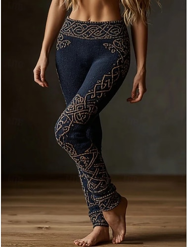 leggings לנשים בסגנון ויקינג בוהו וינטג' אתני באורך מלא בגד אמצע המותן גרפיקה מופשט הדפסה תלת מימדית ייבוש מהיר אווריריות רך אלסטי רשמי חופשה כחול קיץ אביב סתיו חורף slim fit