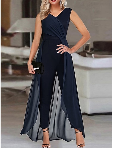  Pentru femei Normal Salopete Elegant Culoare solidă Fără manșon În V Brodat Talie Înaltă Vacanță Zilnic Fit regulat Bleumarin Vară