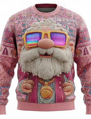 Stygg julegenser Herre julenissen Trykt mønster Pullover genser Strikketøy Crewneck Fritid Feriereise Daglig Festival Hold Varm Langermet Vår Høst Vinter Rosa Rød Blå