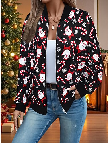 نسائي جاكيت كاجوال الدفء سريع جاف سحاب جيب أنيق موضة يوميا بسيط بابا نويل عطلة فضفاض مناسب للبس اليومي مناسب للعطلات عادية طوق البيسبول عادي كم طويل ملابس خارجية أسود الربيع الخريف   نسائي جاكيت كاجوال الدفء سريع جاف سحاب جيب أنيق موضة يوميا بسيط بابا نويل عطلة فضفاض مناسب للبس اليومي مناسب للعطلات عادية طوق البيسبول عادي كم طويل ملابس خارجية أسود الربيع الخريف