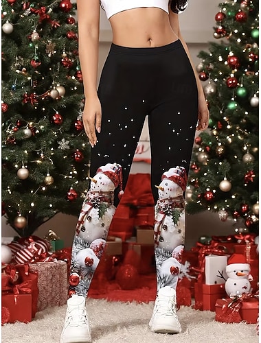  Vánoční dámské legíny se sněhulákem a sněhovými vločkami dovolená vintage móda plná délka vysoký pas úžasný grafický potisk tepelně izolační měkké prodyšné vysoká elasticita formální venkovní