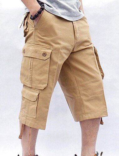 Herren Capri-Cargo-Shorts Bein Kordelzug Mehrere Taschen Einfach Wadenlang Streetwear Klassicher Stil Schwarz Armeegrün   Herren Capri-Cargo-Shorts Bein Kordelzug Mehrere Taschen Einfach Wadenlang Streetwear Klassicher Stil Schwarz Armeegrün