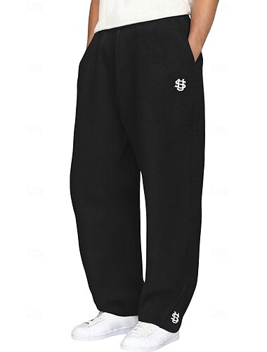  Homme Joggings Jogging à Jambes Larges Pantalons Pantalon de survêtement ouvert en bas Cordon de serrage Broderie Taille Élastique Uni Respirant Longueur complète Sport en Plein Air Occasionnel