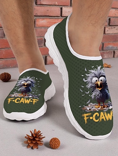  herre f-caw-f kyllingtøfler - morsomt og lekent kyllinggrafisk design, uformelle slip-on-sko til jul og hverdagskomfort
