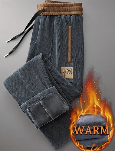  Herren Jogginghose Fleecehose Cordhose Winterhose Hose Kordelzug Tasche Elastischer Bund Einfach Komfort Sport im Freien Täglich Mode Lässig Schwarz Grau Mikroelastisch