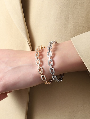  Bracelet Classique Zircon Forme de Lettres Personnalisé Tendance Bracelet Bijoux Argent Doré Carré pour Mariage Soirée Fiançailles Bal de promo