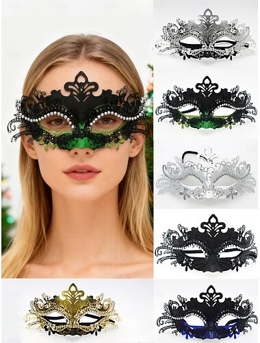 maschera da ballo verde da donna con pizzo nero e dettagli in strass per feste di Natale, balli &carnevale   maschera da ballo verde da donna con pizzo nero e dettagli in strass per feste di Natale, balli &carnevale