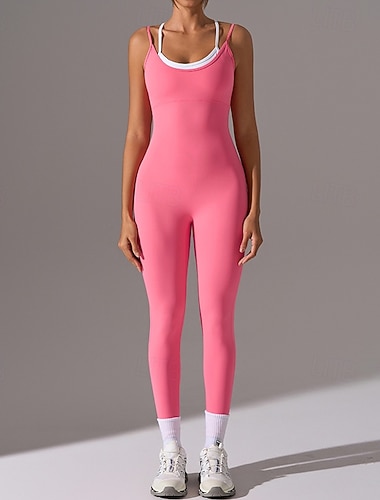  Жен. Тренировочный комбинезон Цельный комбинезон Открытая спина Наборы одежды Осень Черный Розовый Тренажерный зал Бег Фитнес Дышащий Утягивание живота Без рукавов Спорт Спортивная одежда