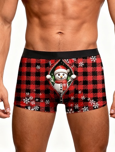  Bonhomme de neige père Noël Pyjama de Noël Boxer Short Sous-Vêtements cadeau de Noël Homme Drôle Noël Motif Adultes Noël Nouvel An la veille de Noël Noël Soirée