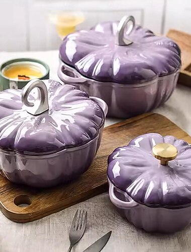  pumpagryta, non-stick emaljerad pumpagryta med lock, ugnsform med lock, pumpagryta med höst- och tacksägelsedekoration, perfekt för jämn tillagning och uppvärmning