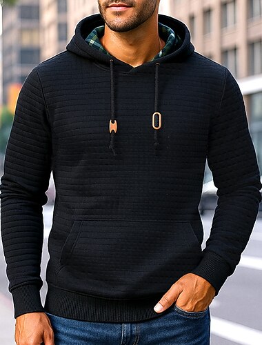  Herre Uformell genser Hettegenser med pullover Jacquard Snorer Langermet Topper treningsklær Høst Ensfarget Utendørs Reise Sport Sports Sportsklær Svart Hvit Grå