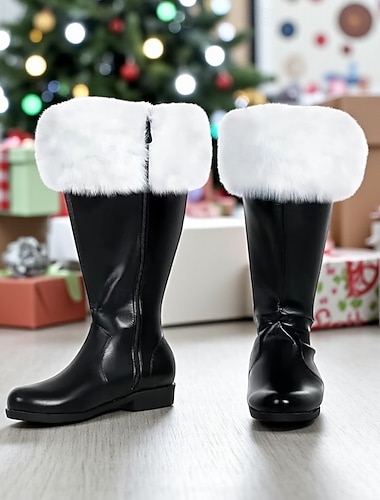  Męskie buty w stylu Świętego Mikołaja ze sztucznym futerkiem, stylowe złote ćwieki, idealne na imprezy świąteczne i cosplay świąteczny