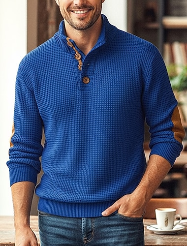  رجالي كنزة صوفية سترة كابل متماسكة سترة التصحيح مضلع متماسكة قمصان عادية محبوك سهل مرتفعة عتيق الدفء مناسب للبس اليومي مناسب للخارج ملابس الخريف الشتاء أسود أزرق ملكي M L XL