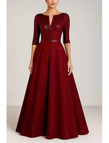  Ａライン フロア丈 イブニングドレス ボールガウン フォーマルドレス エレガント ヴィンテージ きらびやかな 長袖 Ｖネック フォーマル 結婚式のゲスト レース スパンコール ととも​​に フラワープリント