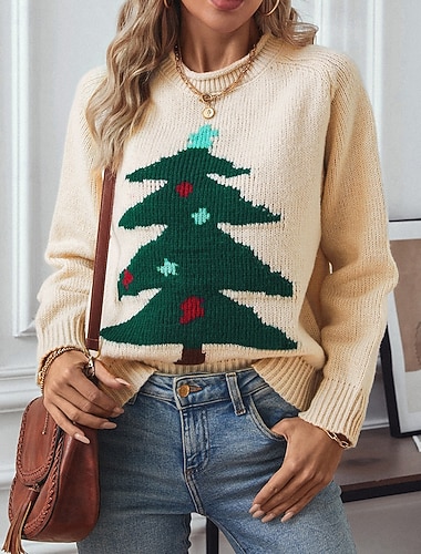  Dámské Vánoční svetr Fair Isle svetr Svetr Rolák Módní Šik ven Na běžné nošení Grafika Tričkový Pletený Tisk Dlouhý rukáv Běžné topy Plést Vánoce Denní Dovolená Rubínově červená Meruňková Podzim Zima