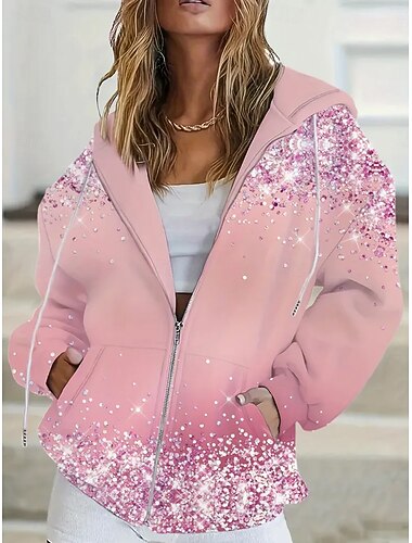  Damen Hoodies mit Reißverschluss Kapuzenshirts Reißverschluss Tasche Grafik Abstrakt Mode Streetwear Lässig Langarm Mit Kapuze Normale Oberteile Lässig Alltagskleidung Ausgehen Rosa Frühling Herbst